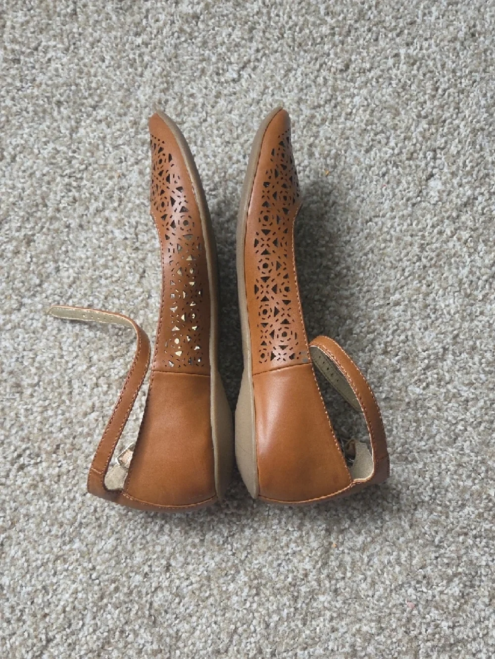 BCBGeneration Tan Laser-Cut Pointed Mary Jane Flats - Picture 6 of 10